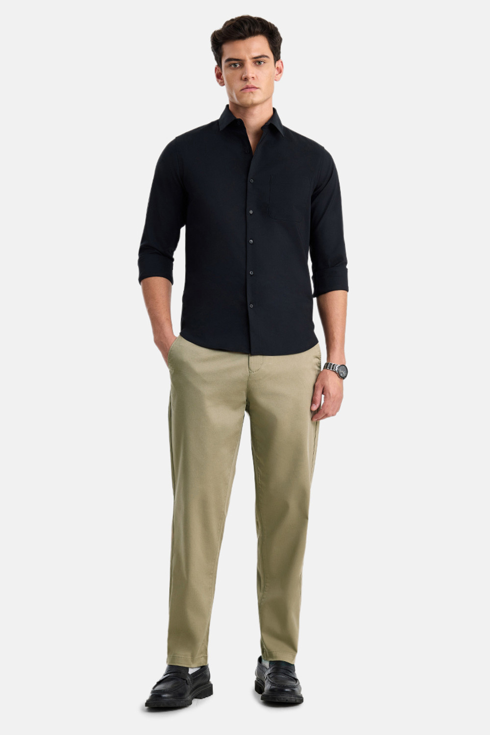 Image of Snitch Comfort Fit Men Khaki Trousers