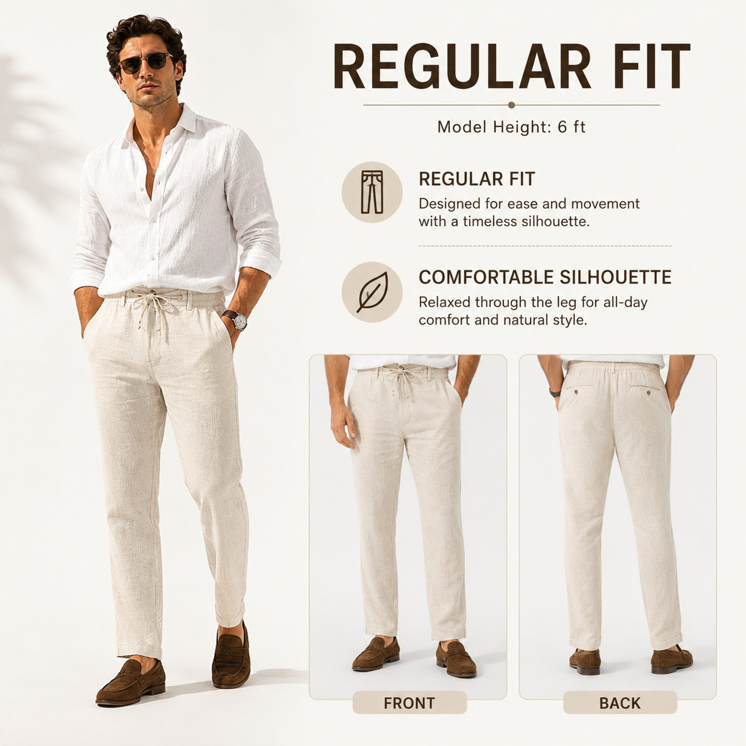 Image of WHISQ Straight Fit Men Cream Trousers