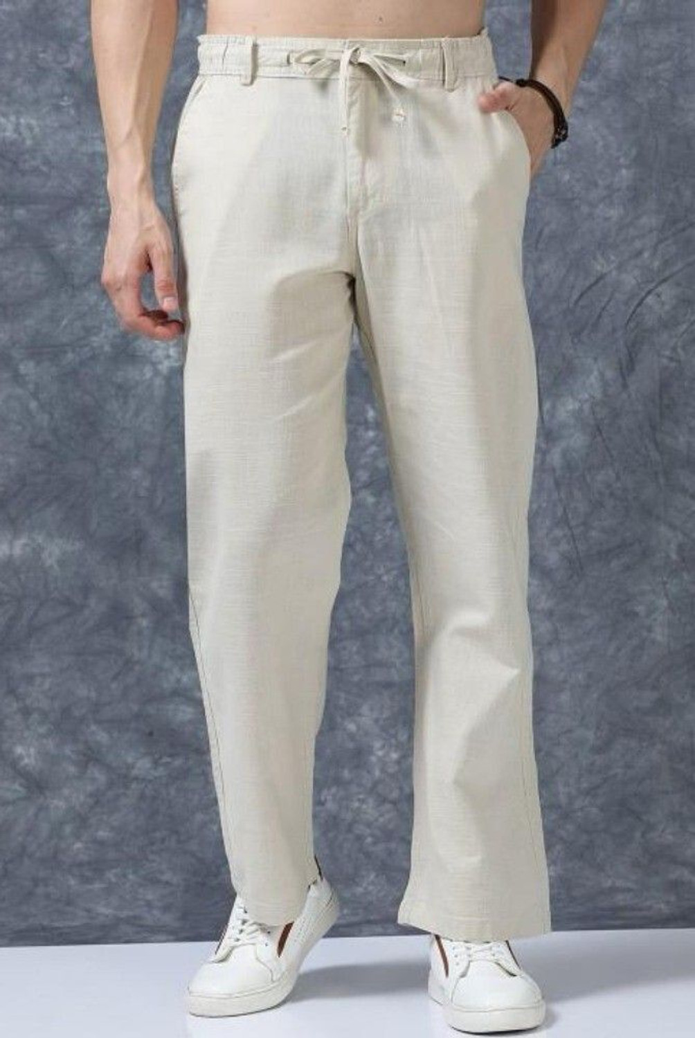 Image of M Q Straight Fit Men Cream Trousers