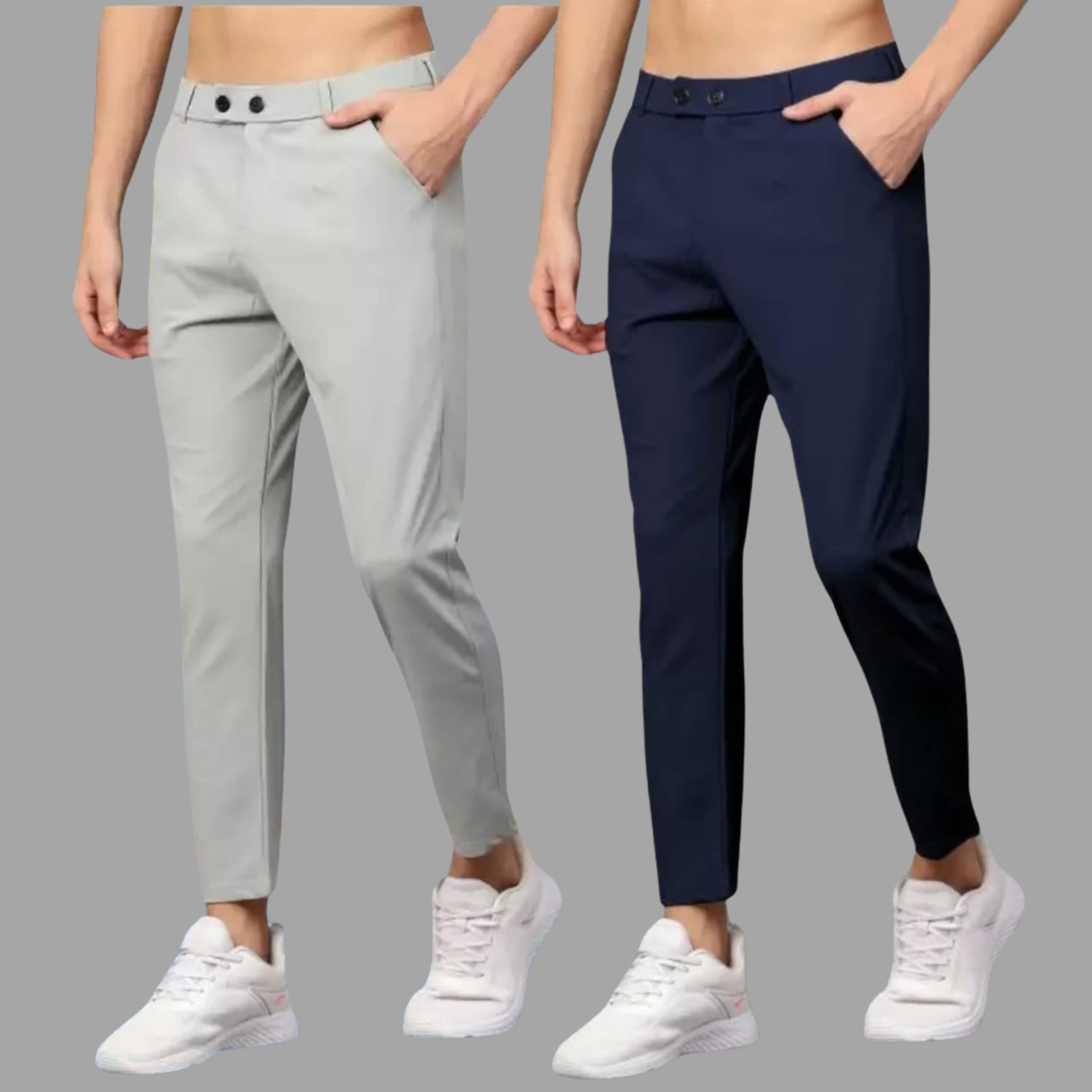 Image of COMBRAIDED Slim Fit Men Grey, Blue Trousers