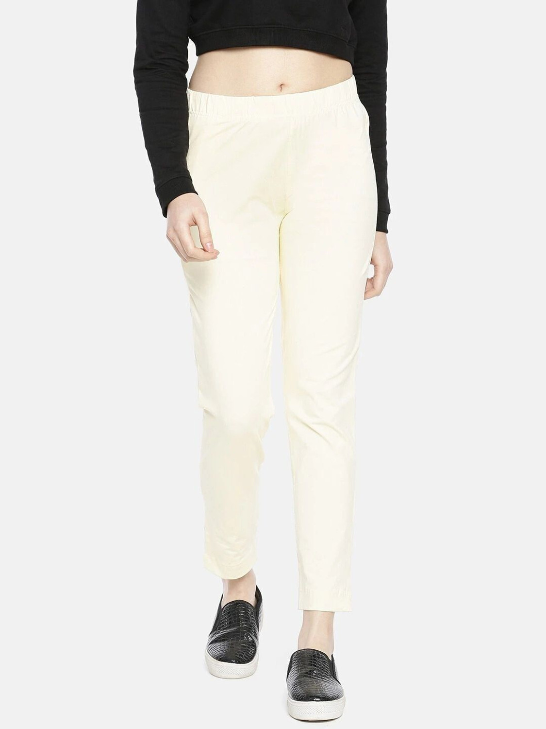Image of Dollar Missy Dollar Missy Women's Cotton Four-Way Stretchable Kurti Pant Straight Fit Women Cream Trousers