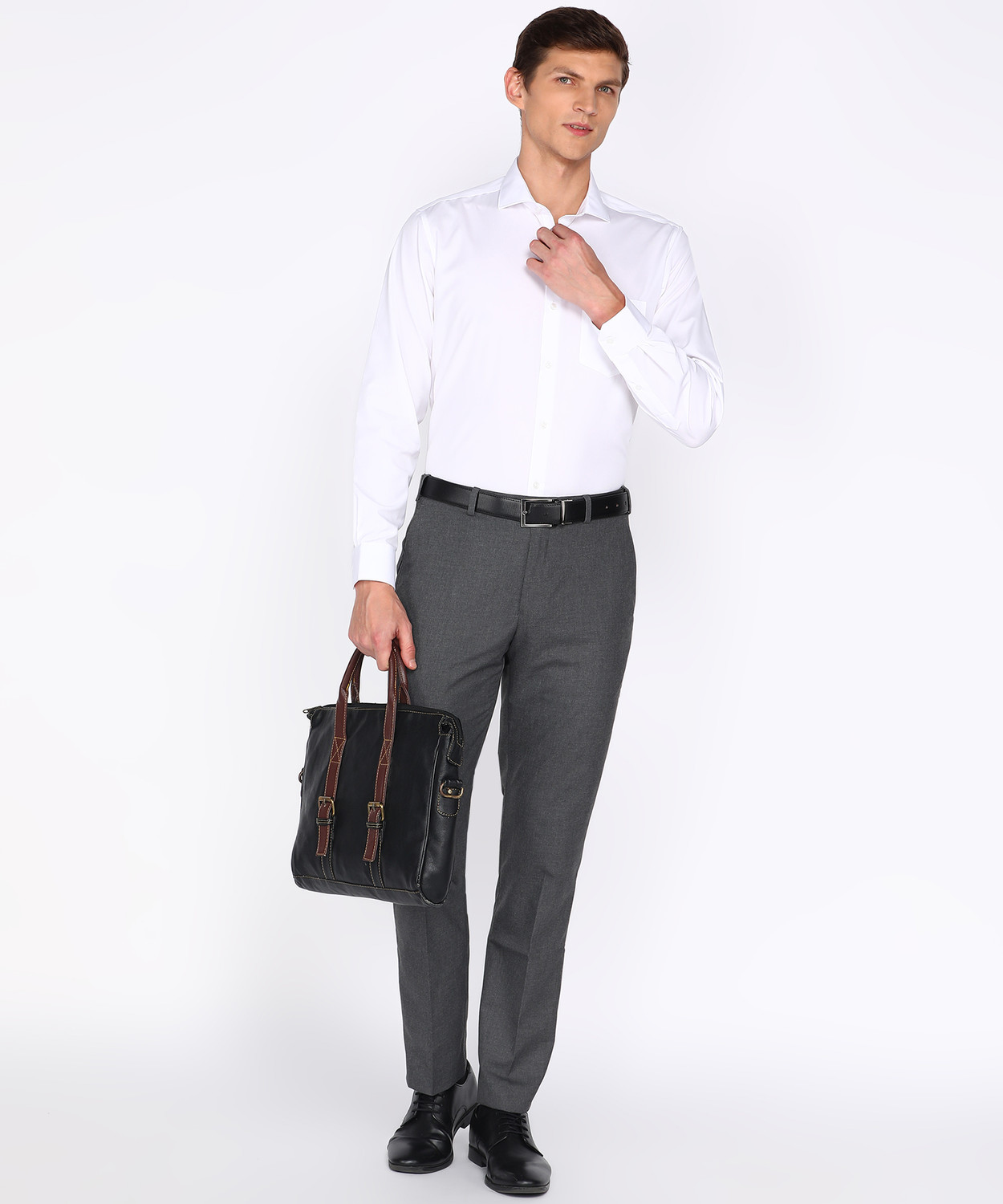 Image of PARK AVENUE Regular Fit Men Grey Trousers