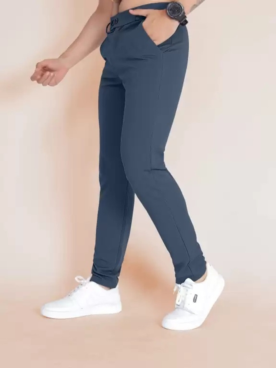 Image of NAYAKRIT Slim Fit Men Black, Grey Trousers