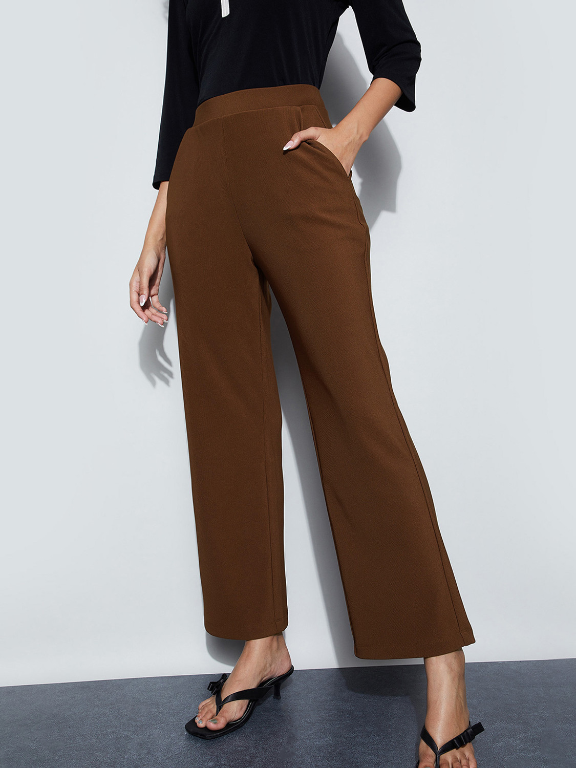Image of CODE by Lifestyle Regular Fit Women Brown Trousers