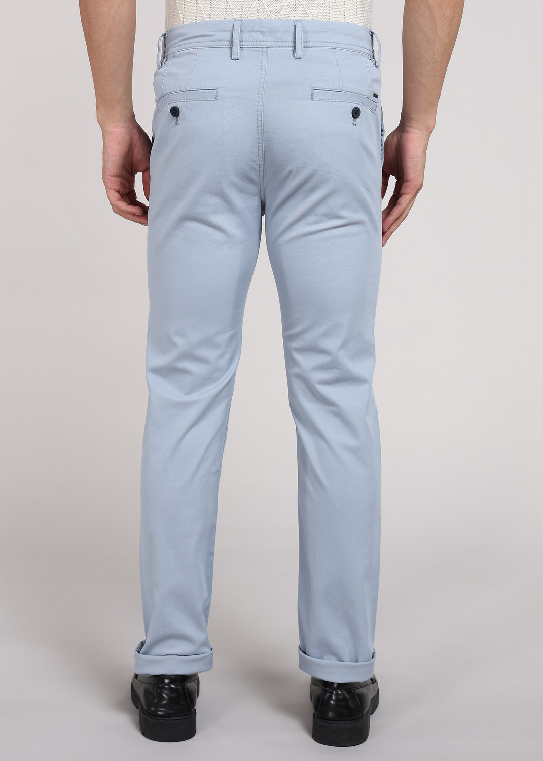 Image of PETER ENGLAND Men Slim Fit Blue Pure Cotton Trousers