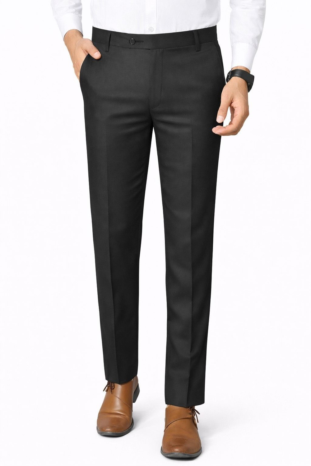 Image of Waistory Regular Fit Men Black Trousers