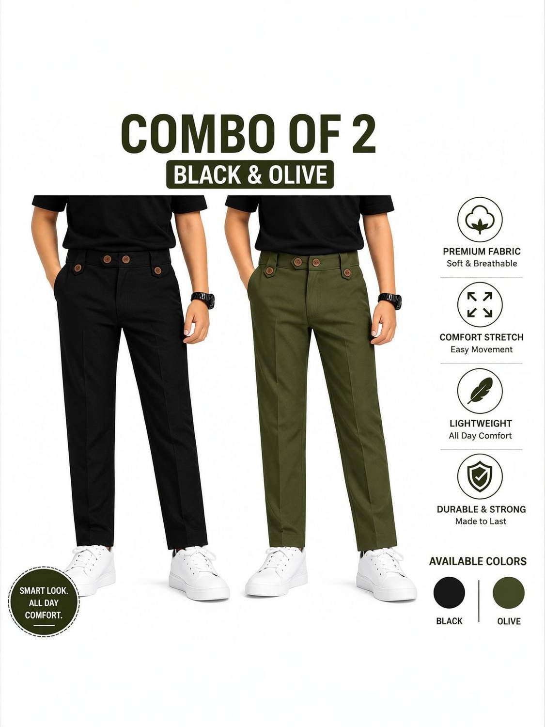 boldcloth Slim Fit Boys Grey, Black Trousers