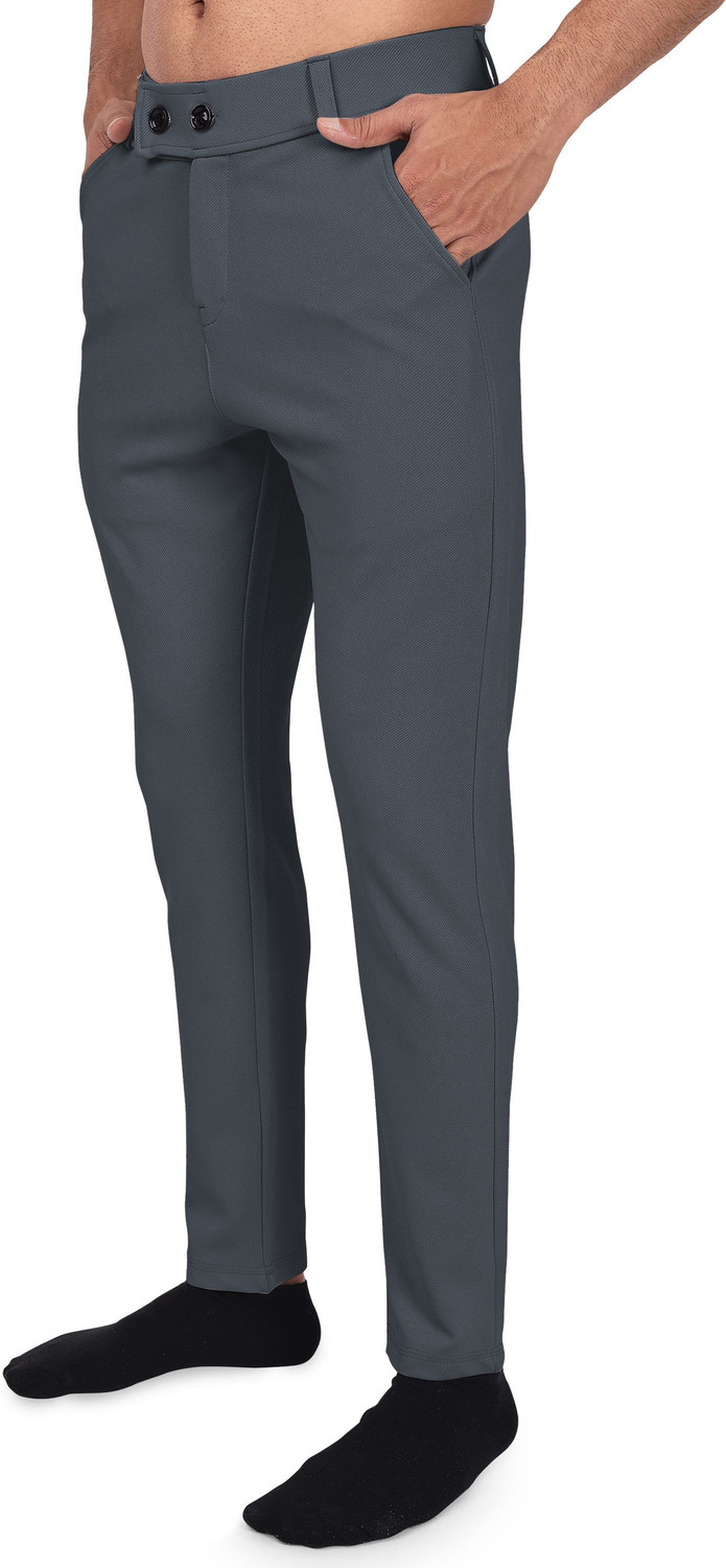 Image of COMBRAIDED Regular Fit Men Grey Trousers