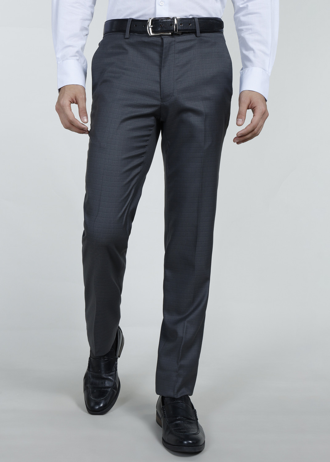 Image of PETER ENGLAND Slim Fit Men Grey Trousers