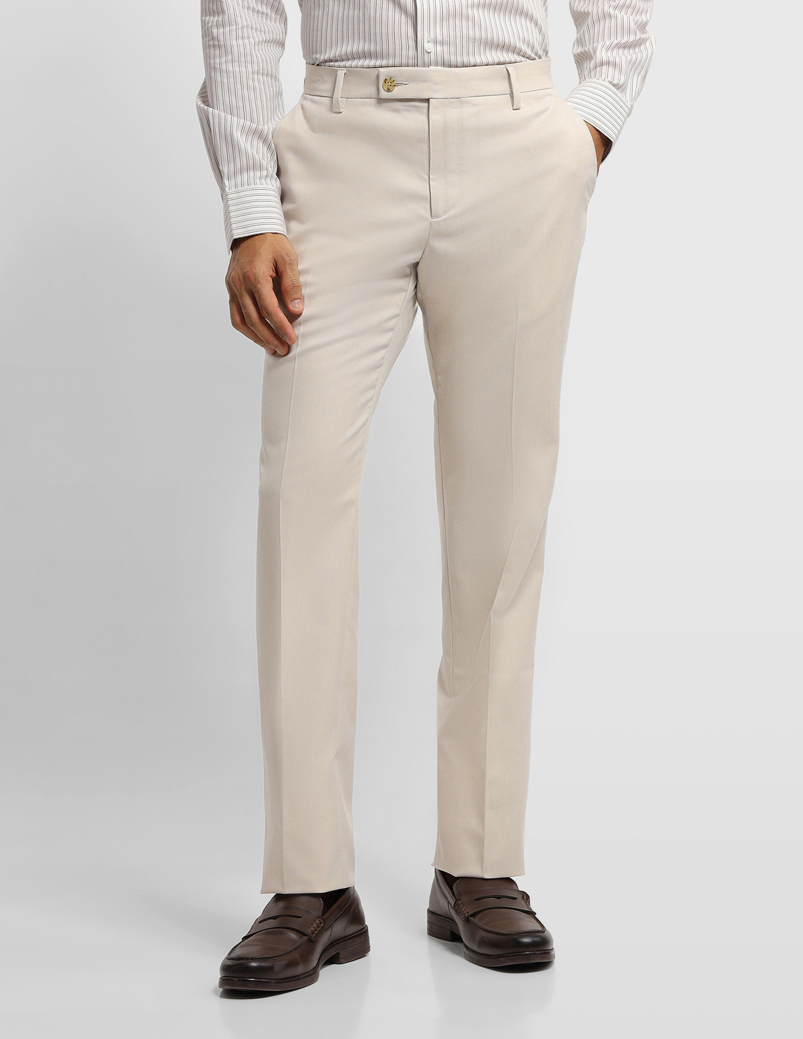 Image of ARROW Regular Fit Men Beige Trousers