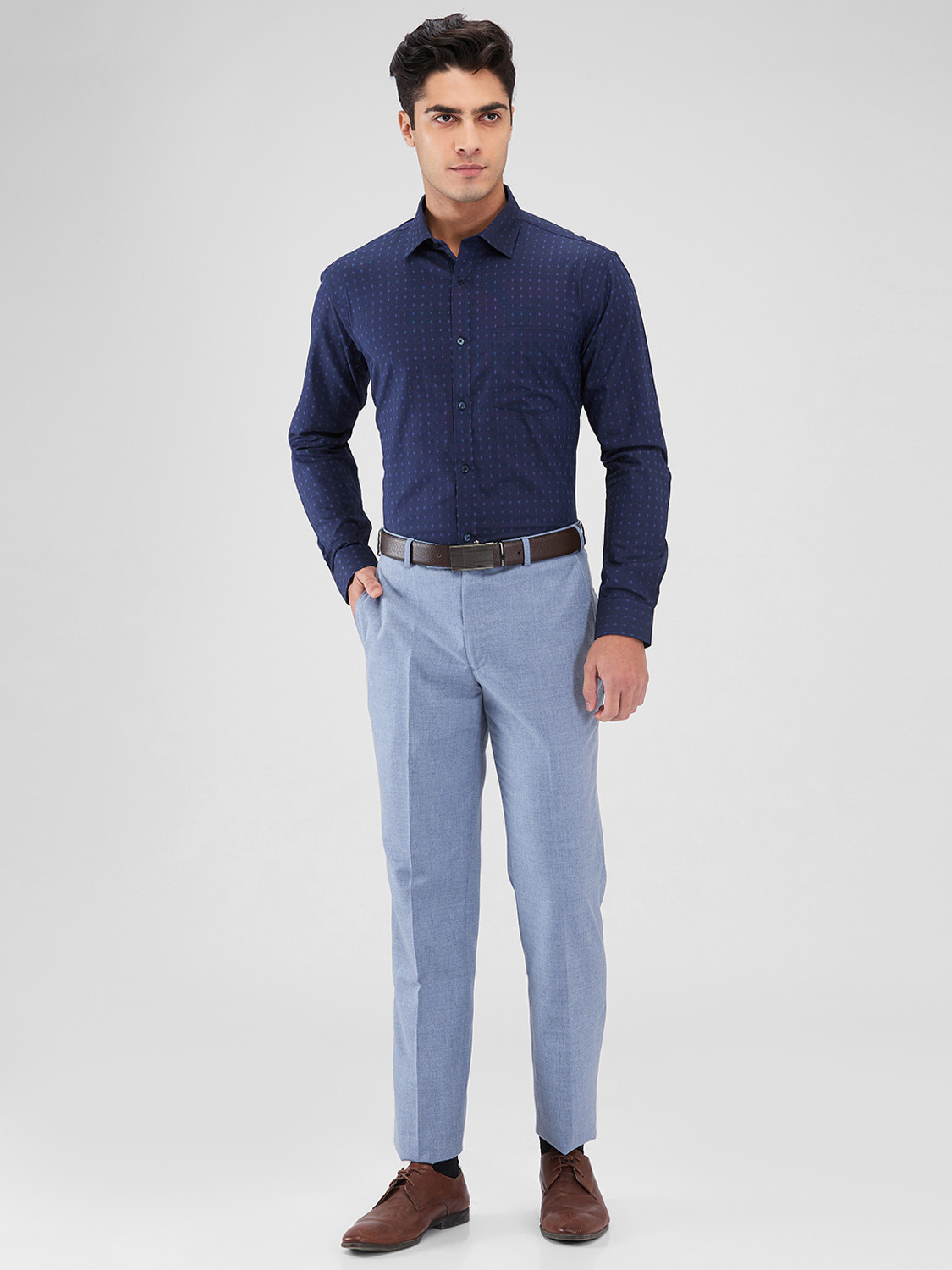 Image of PARK AVENUE Regular Fit Men Light Blue Trousers