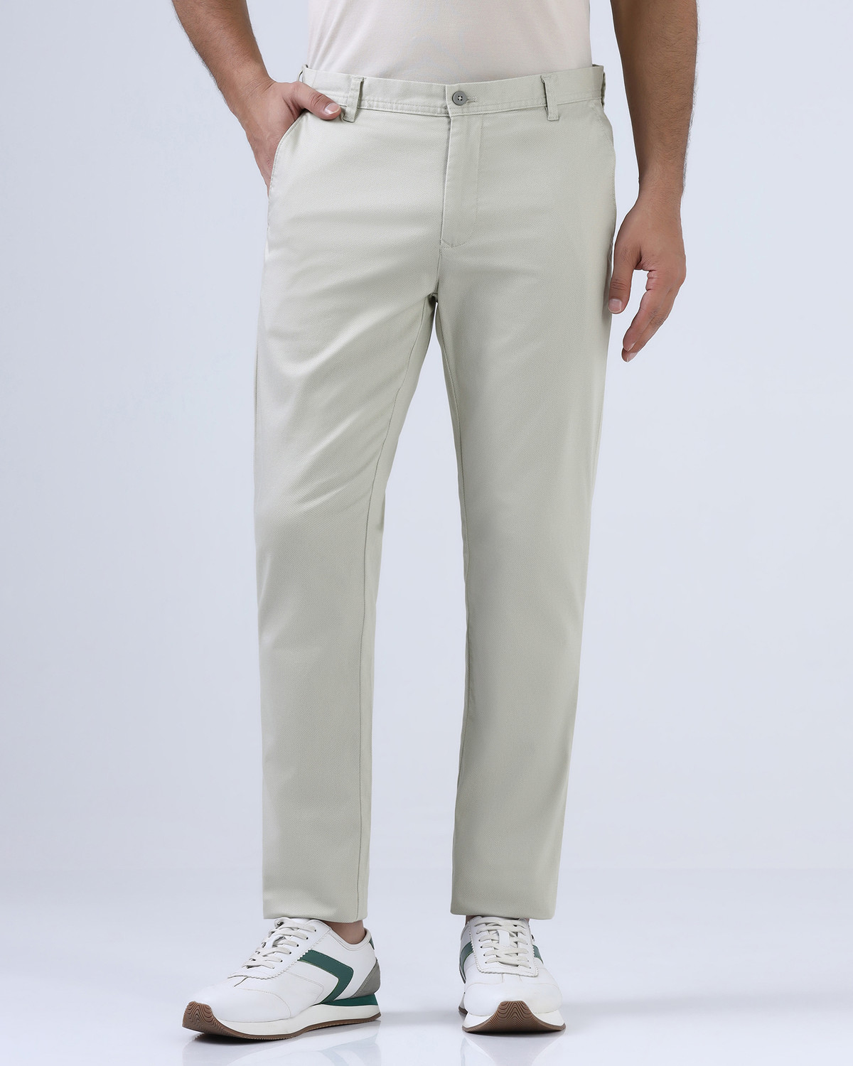Image of Blackberrys Slim Fit Men Green Trousers
