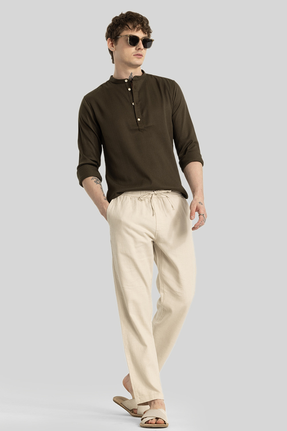 Image of Snitch Slim Fit Men Brown Trousers