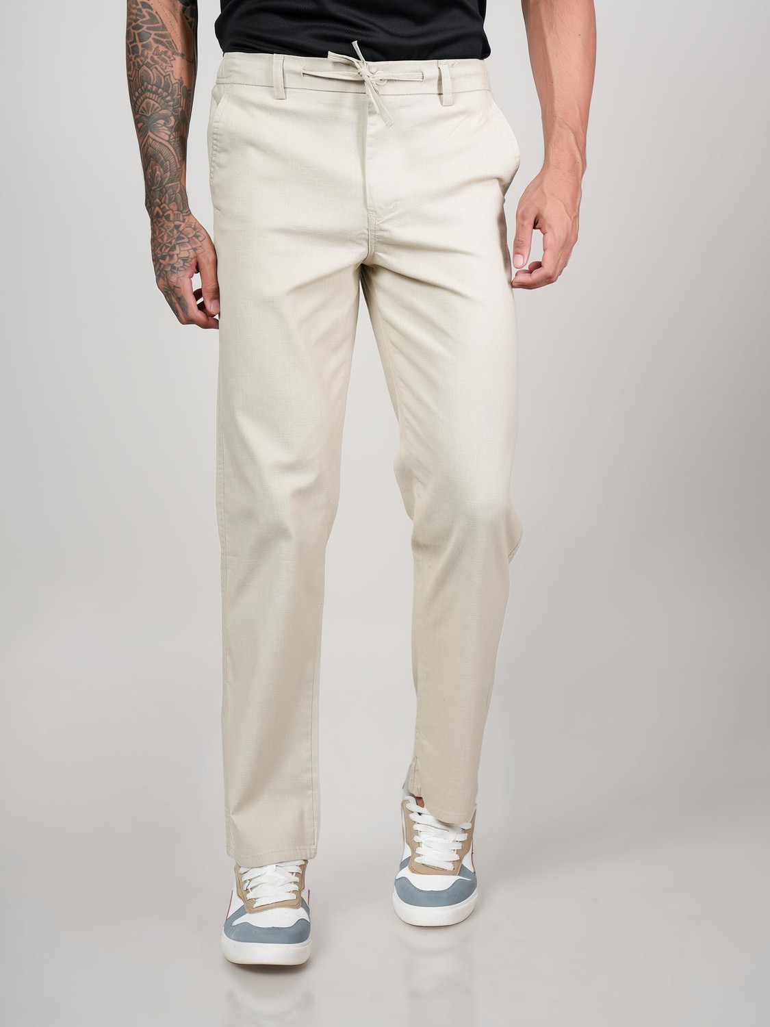 Image of WATT NEXT CLOTHINGS Regular Fit Men Beige Trousers