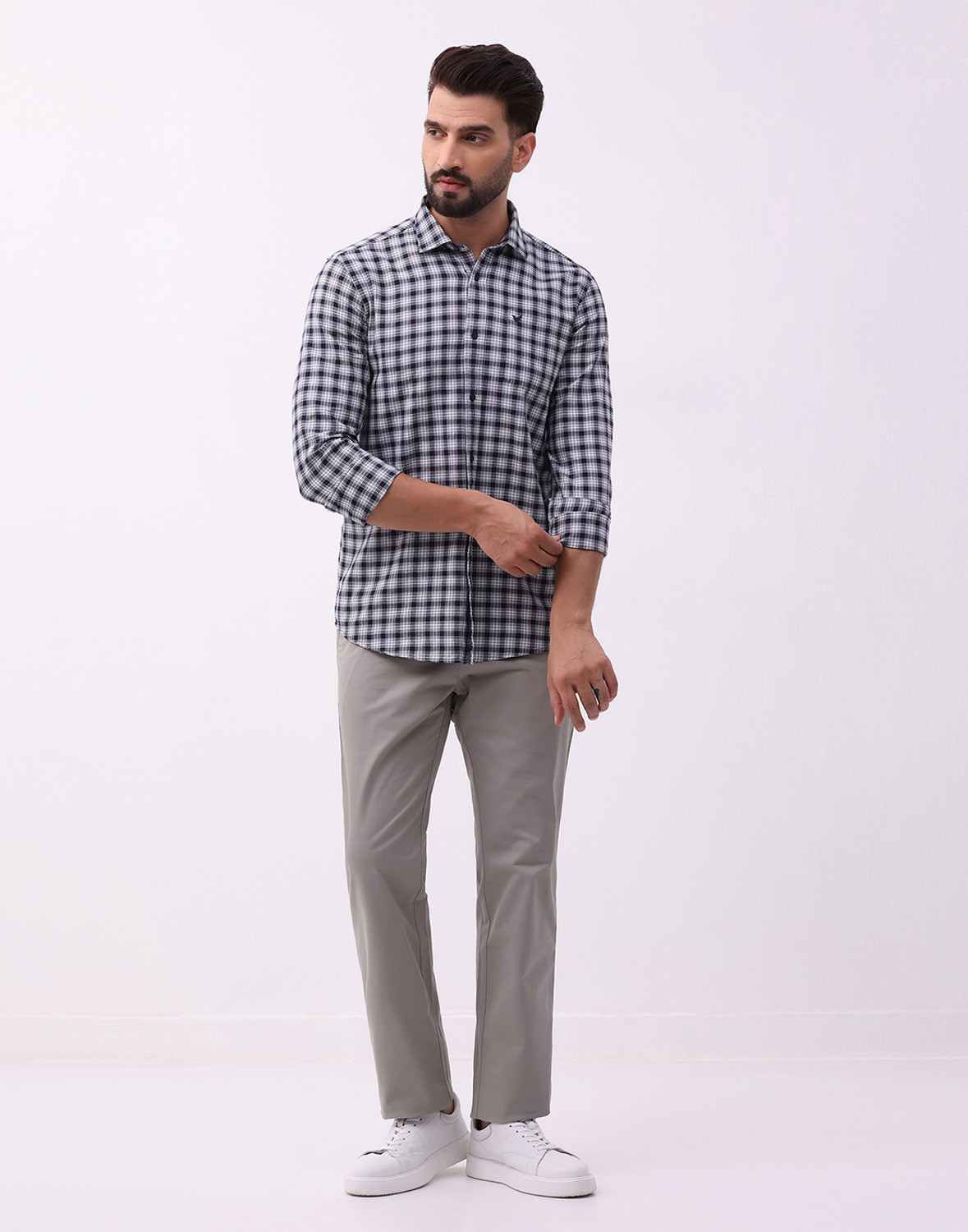 Image of Blackberrys Men Checkered Casual Dark Blue Shirt