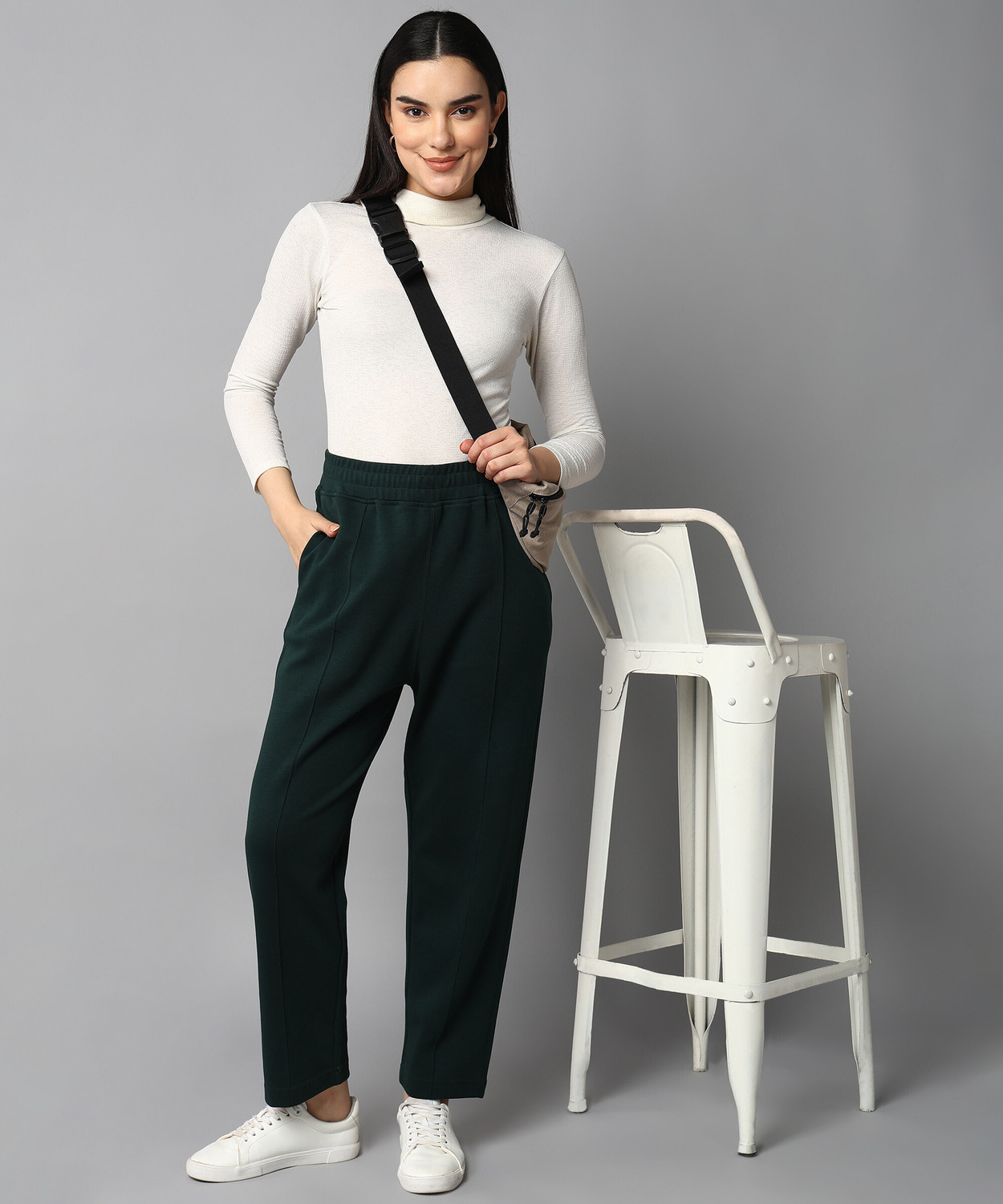 Image of Alan Jones Flared Women Dark Green Trousers