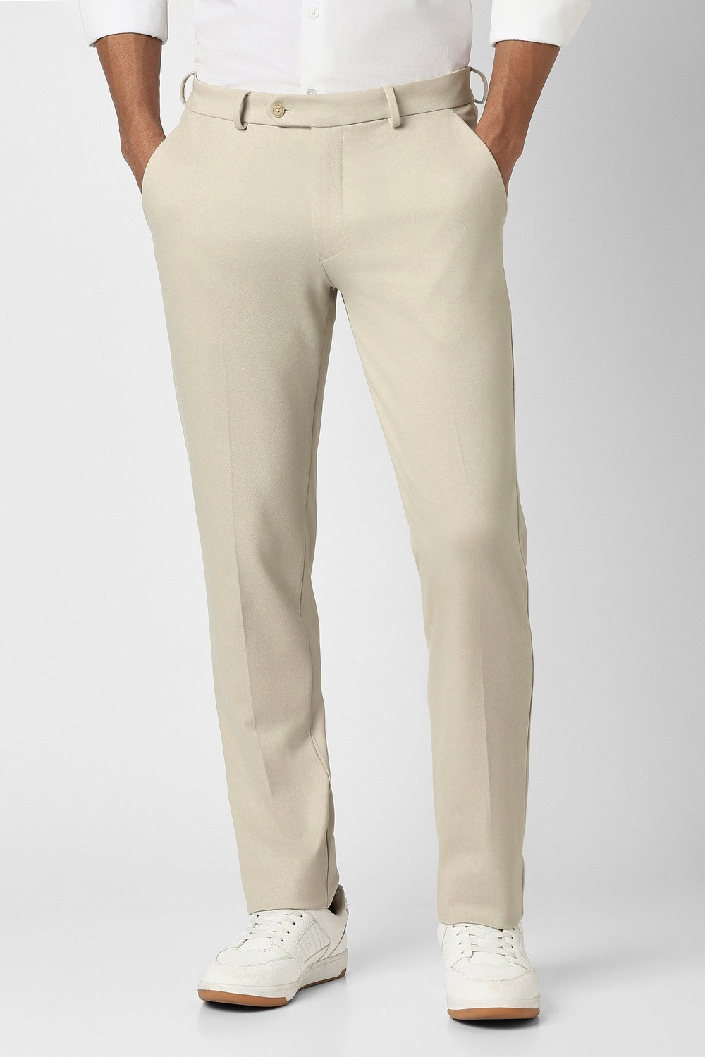 Image of PETER ENGLAND Slim Fit Men Beige Trousers