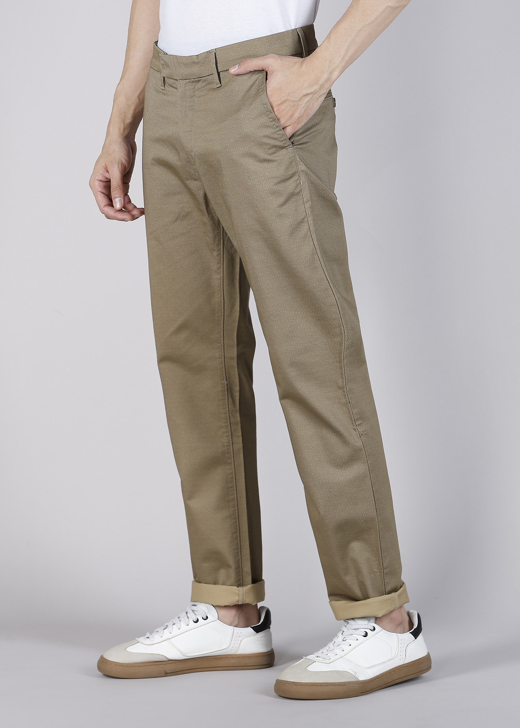 Image of PETER ENGLAND Skinny Fit Men Khaki Trousers