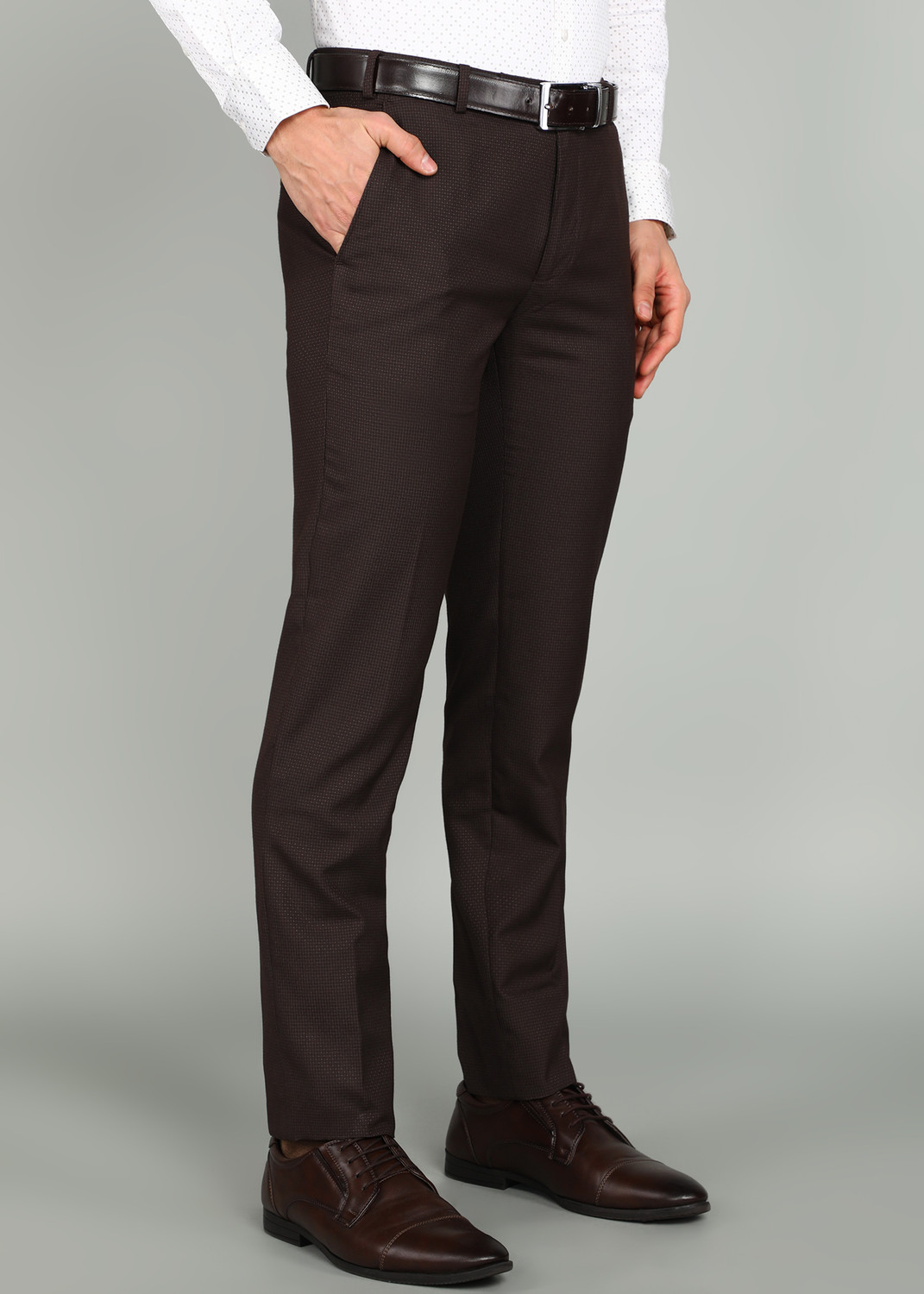 Image of Raymond Slim Fit Men Brown Trousers