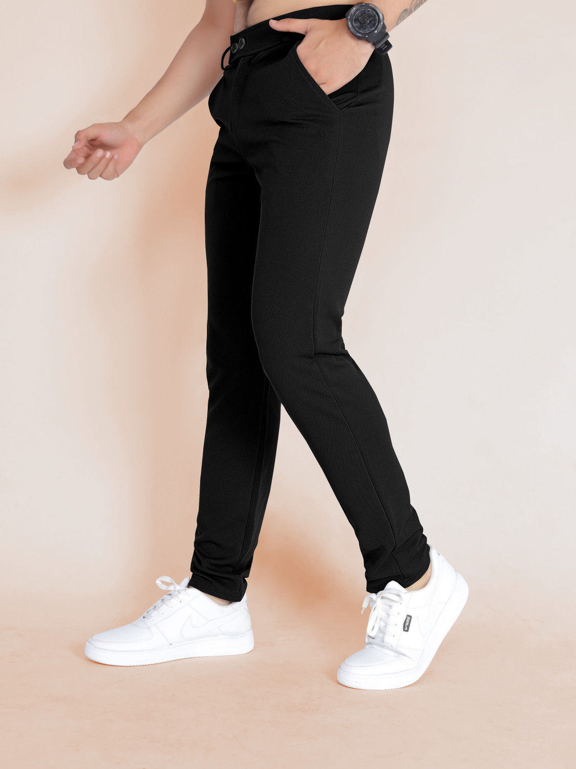 Image of METRONAUT Slim Fit Men Black Trousers