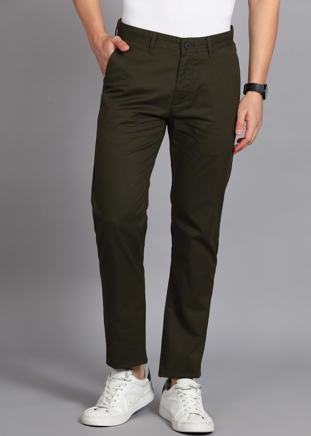Image of PETER ENGLAND Regular Fit Men Light Green Trousers
