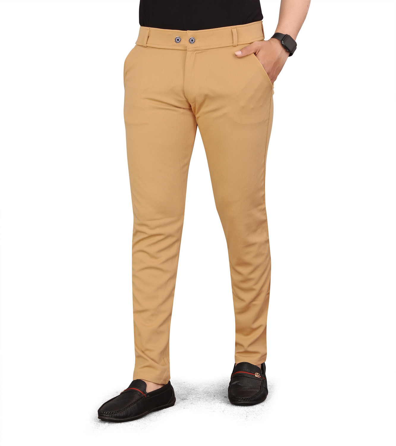 Image of VEER TRENDS Regular Fit Men Khaki Trousers