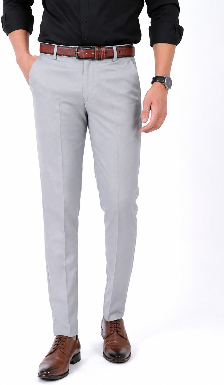 Image of The DS Regular Fit Men Silver Trousers