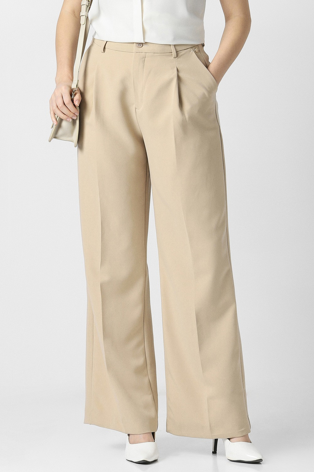 Image of VAN HEUSEN Regular Fit Women Beige Trousers