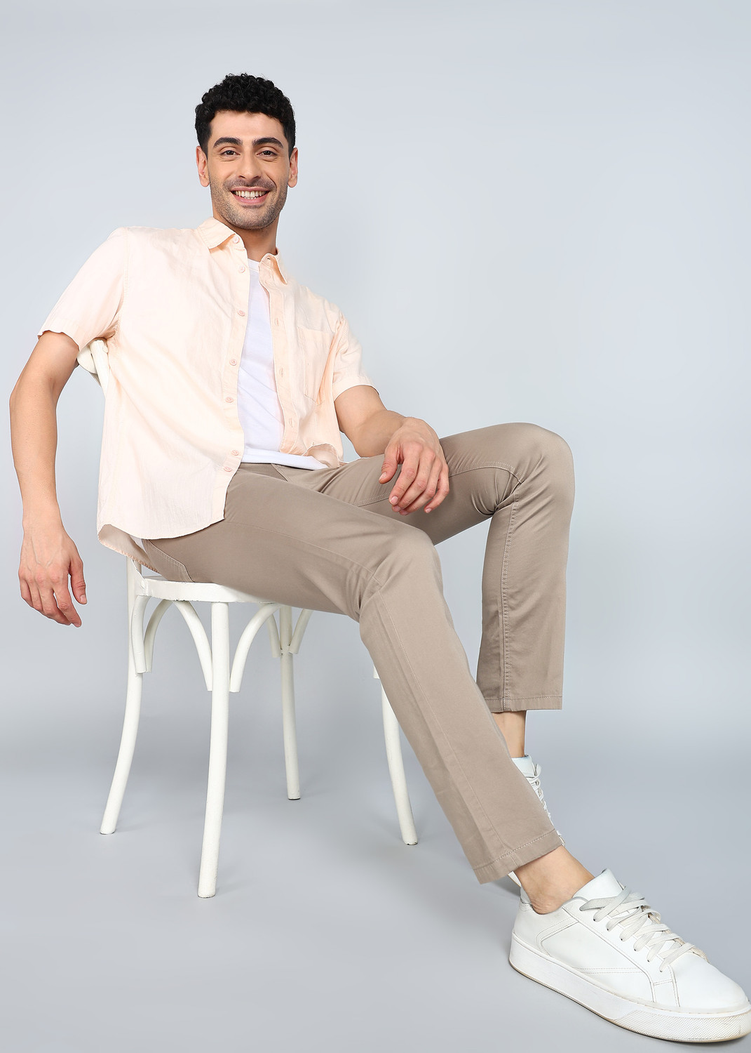 Image of PROVOGUE Slim Fit Men Beige Trousers
