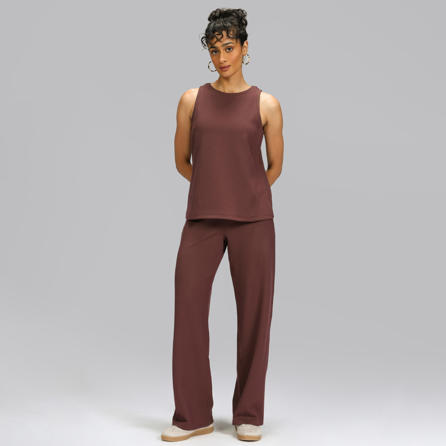 Image of BlissClub RibSupreme Wide Leg Pants - Regular Relaxed Women Maroon Trousers