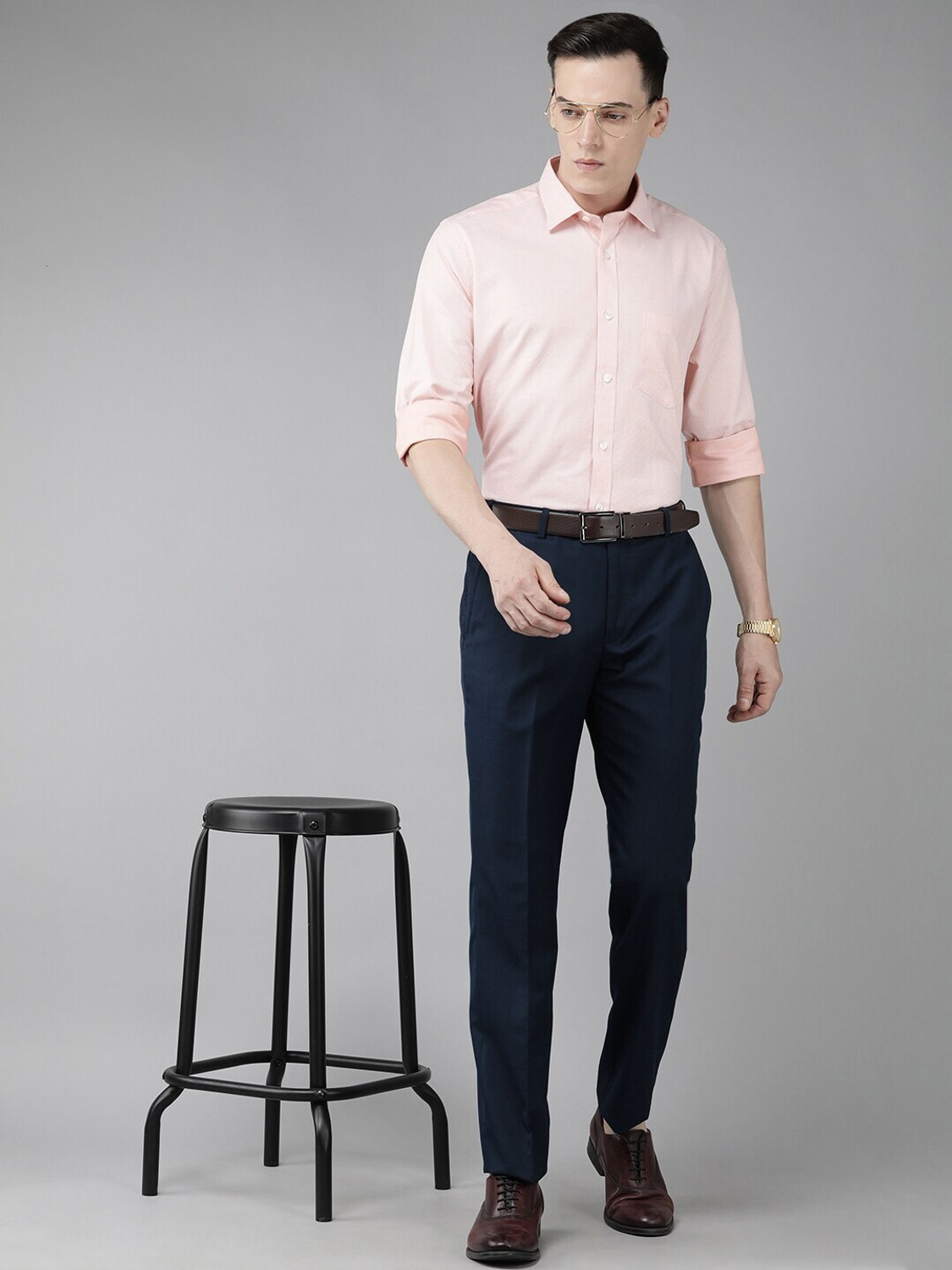 Image of PARK AVENUE Slim Fit Men Dark Blue Trousers