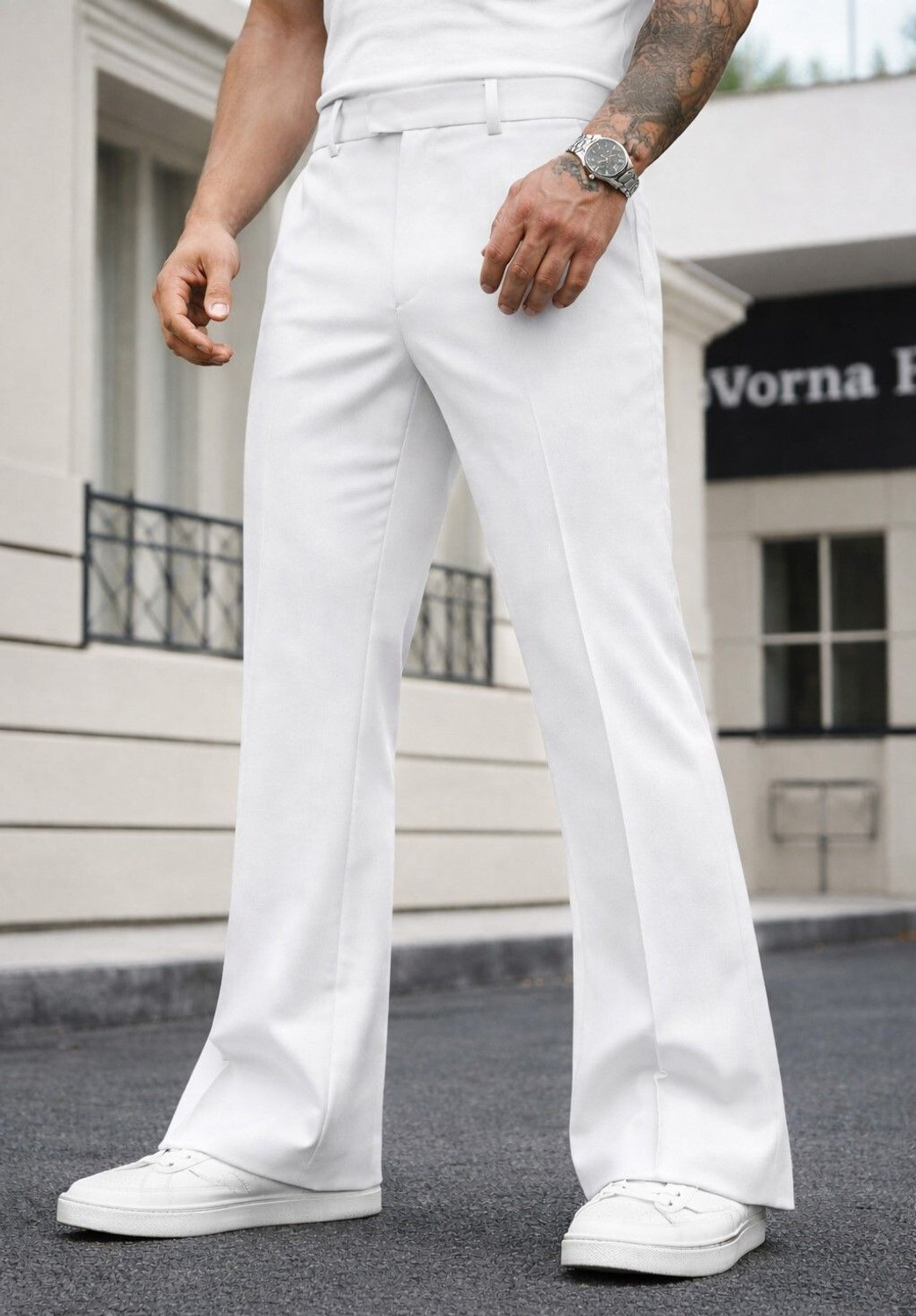 Image of Plus91 Flared Men White Trousers
