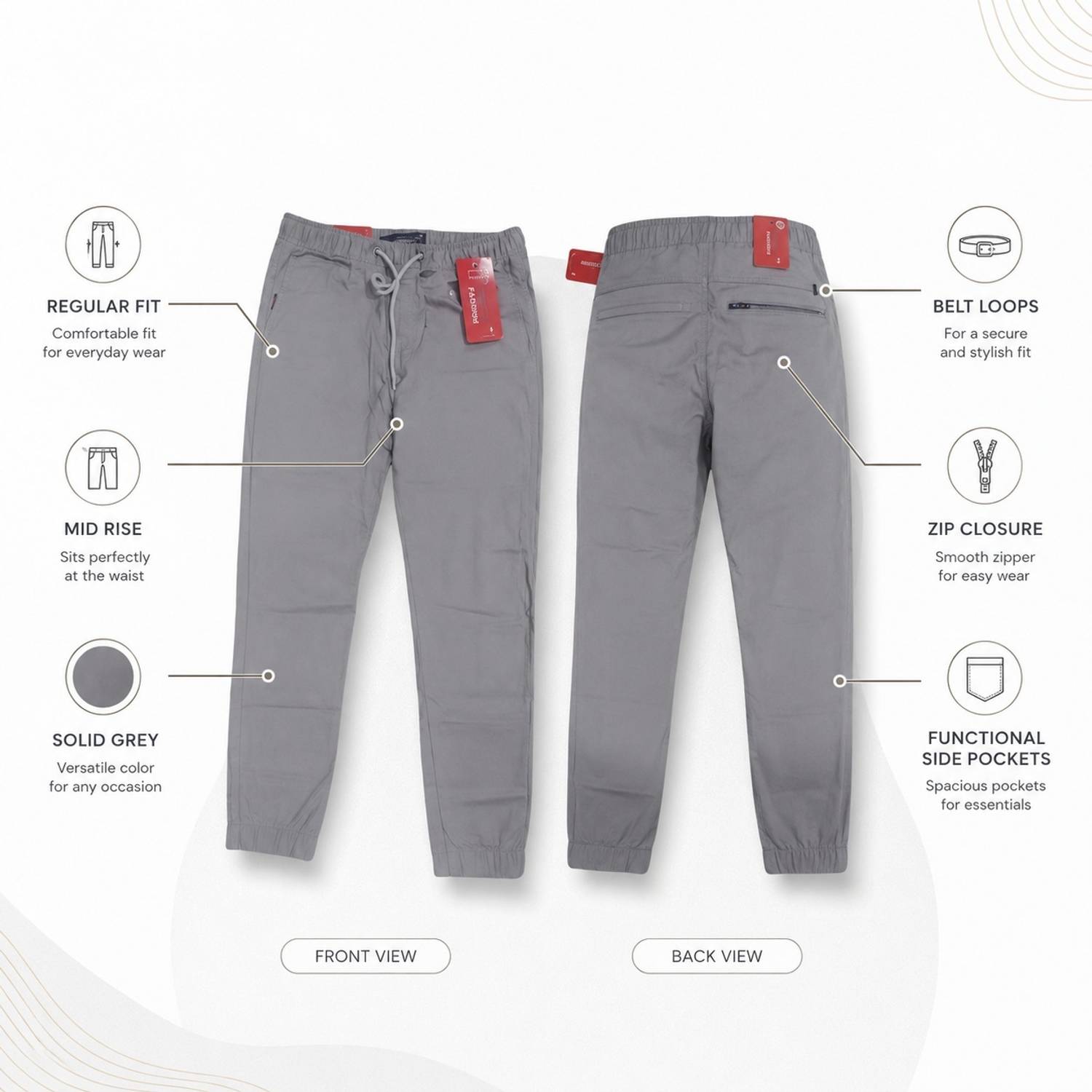 QFA Regular Fit Men Grey Trousers - Image 4