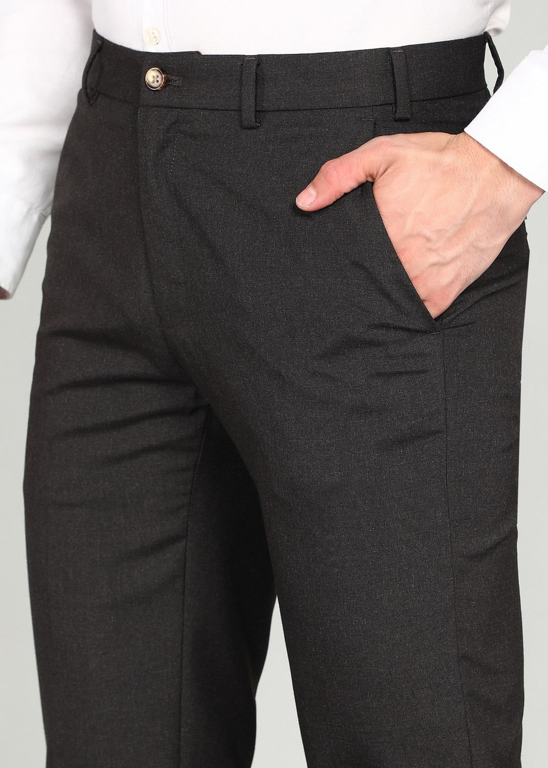 Image of Raymond Men Slim Fit Brown Polyester Trousers