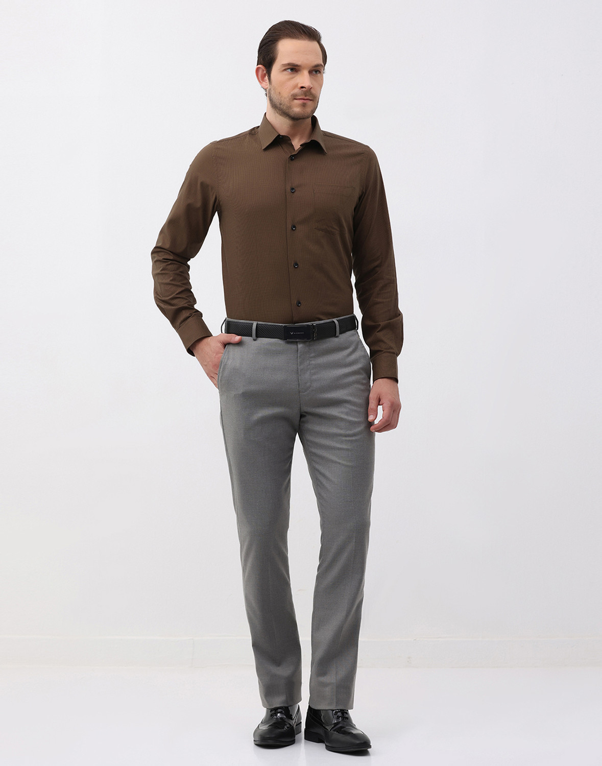 Image of Blackberrys Slim Fit Men Grey Trousers