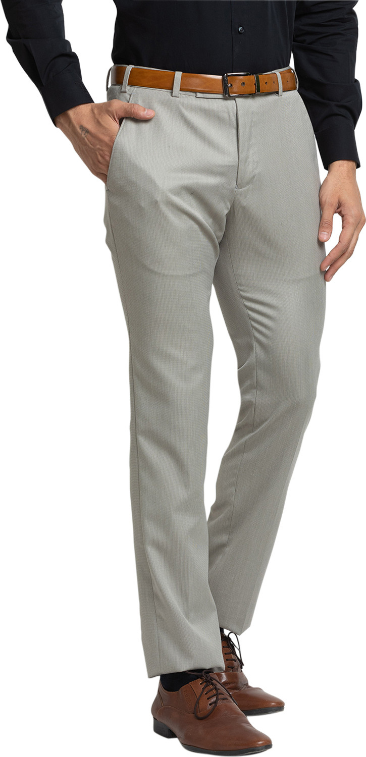 Image of PARK AVENUE Slim Fit Men Grey Trousers