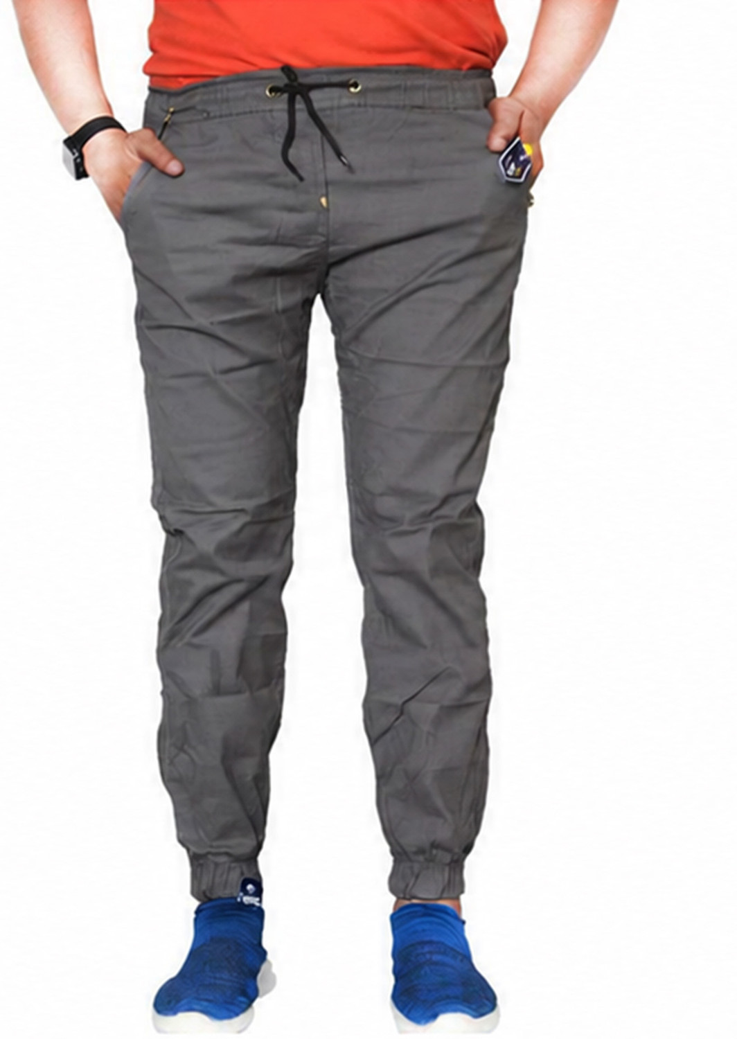 Image of QFA Regular Fit Men Grey Trousers