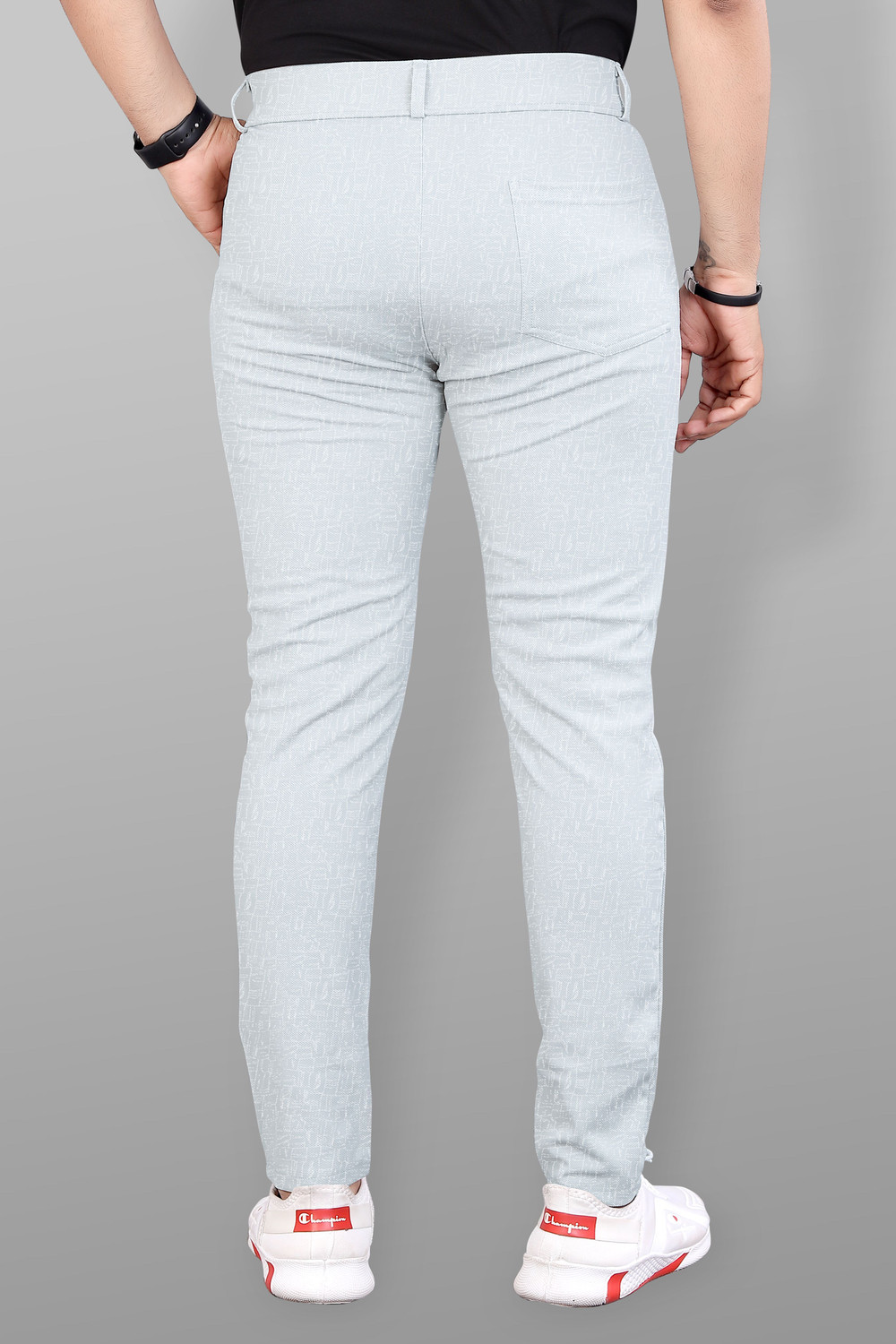 Image of COMBRAIDED Slim Fit Men Grey Trousers