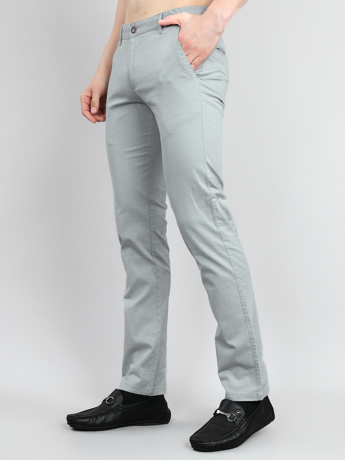 Image of MONTE CARLO Slim Fit Men Grey Trousers