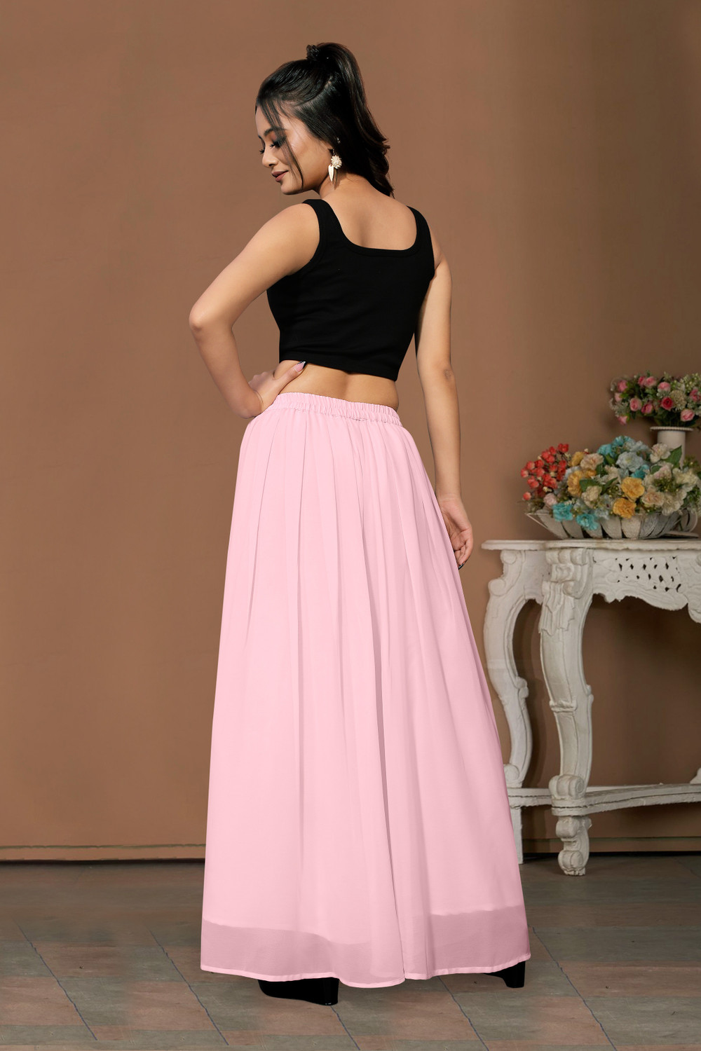 Image of Anti Wrinkle Designer Flared Women Pink Trousers