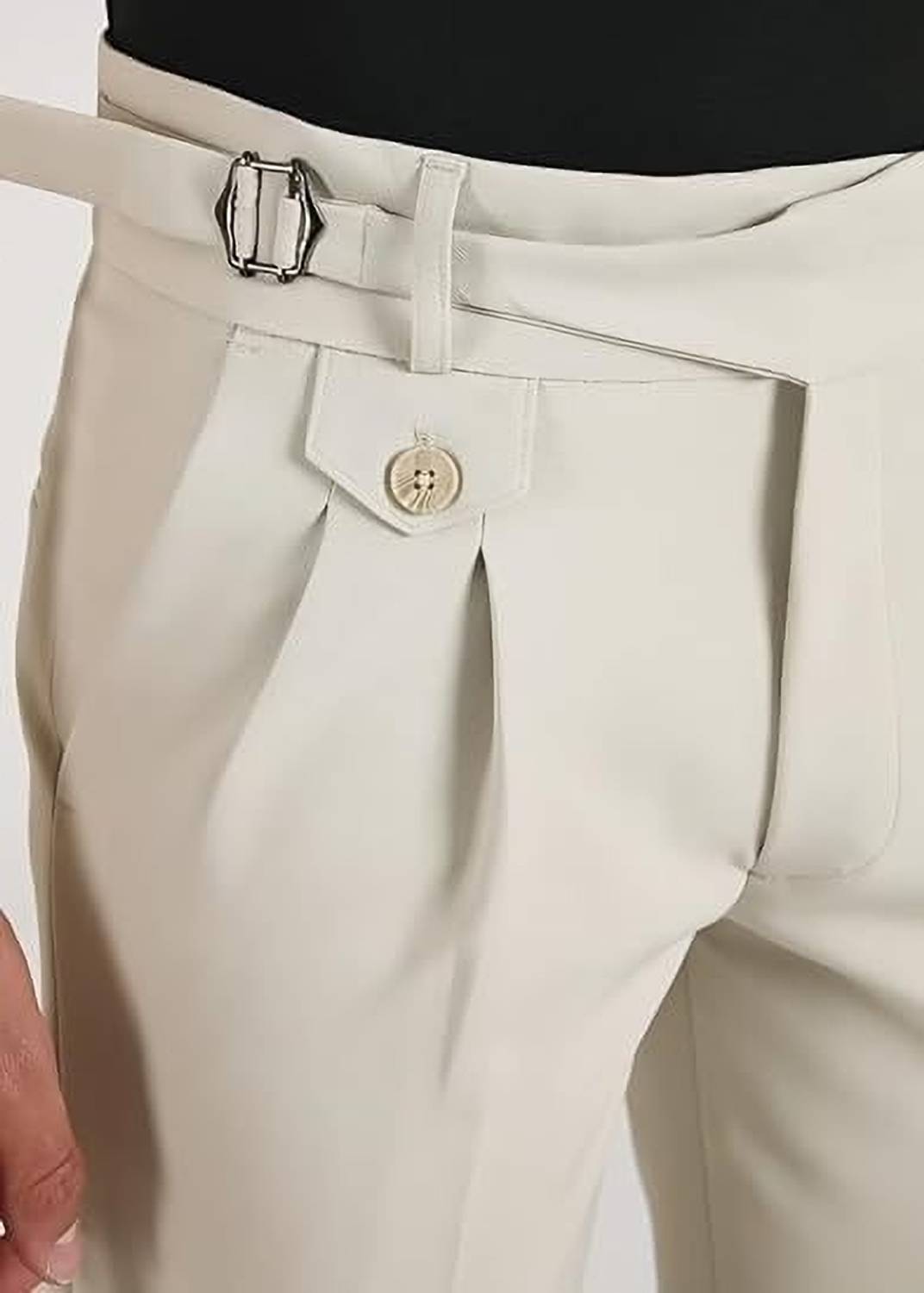 SKENJEL Men Cream Trousers Regular Fit - Image 4