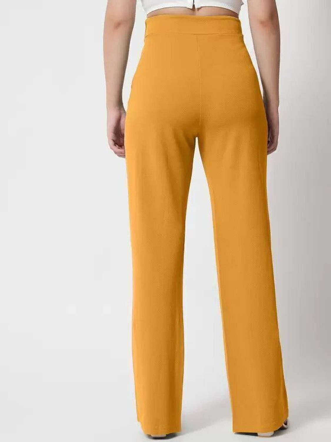 Image of OOWL Regular Fit Women Yellow Trousers