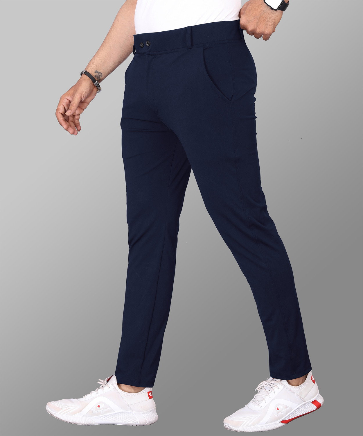 Image of COMBRAIDED Slim Fit Men Blue, Maroon Trousers