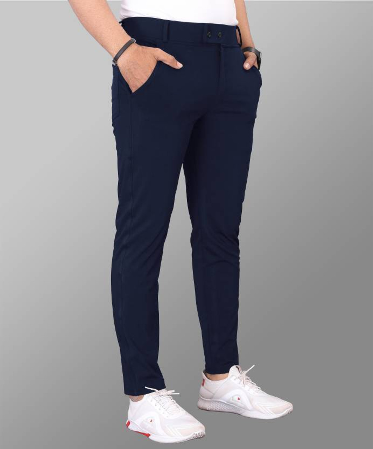 Image of GLOREN Slim Fit Men Dark Blue Trousers