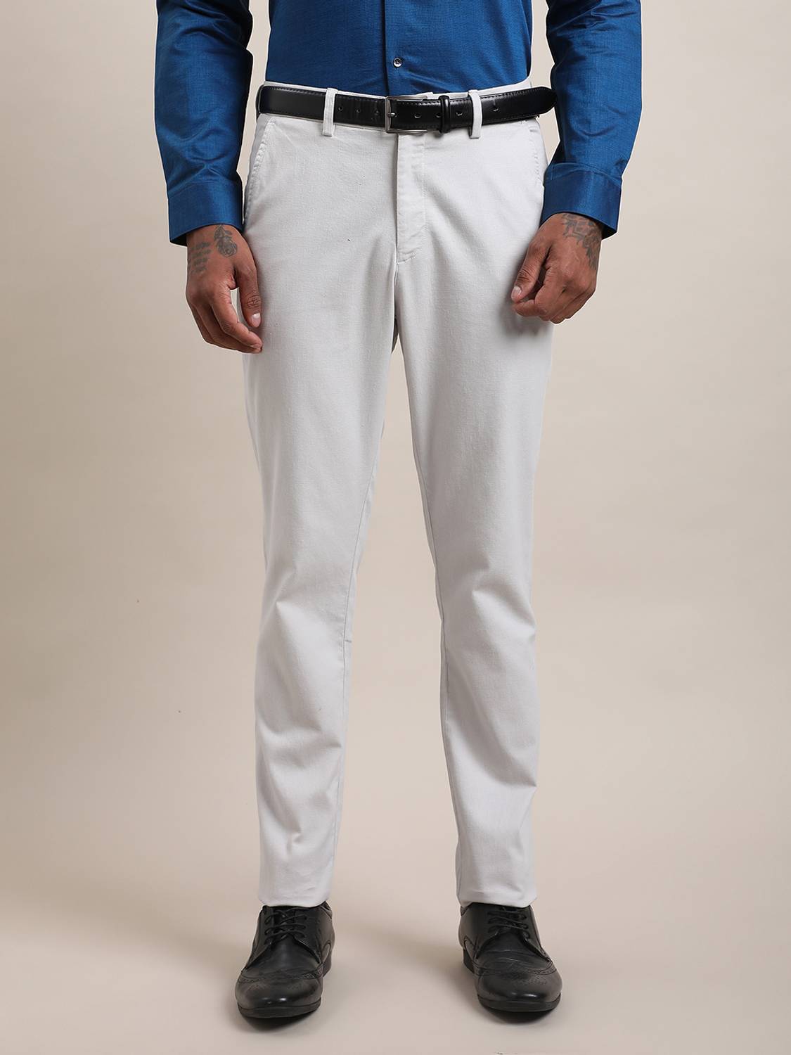TURTLE Men Slim Fit Grey Cotton Blend Trousers - Image 1