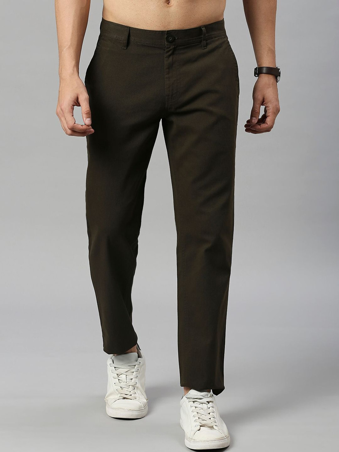Image of HERE&NOW Slim Fit Men Green Trousers