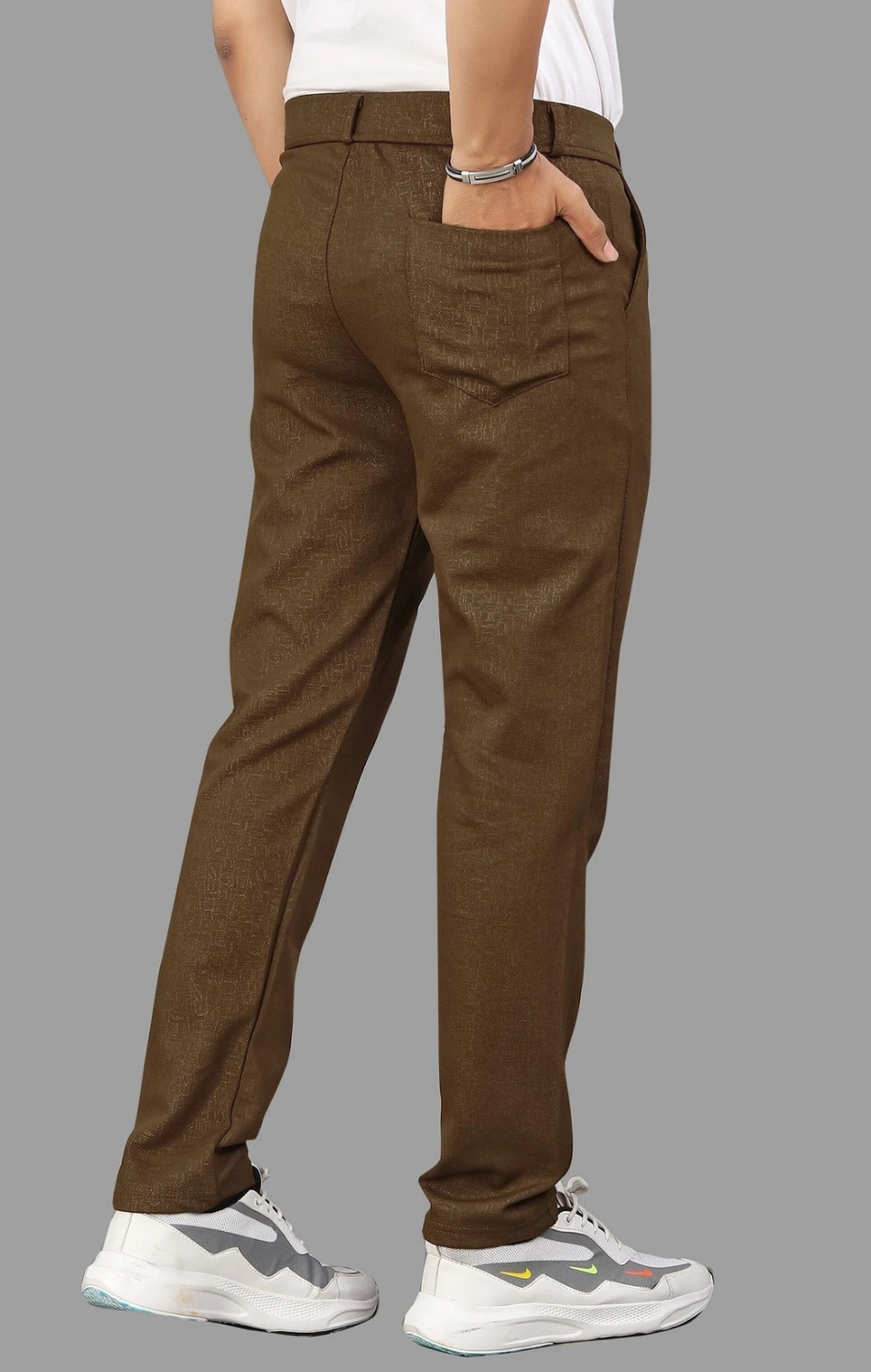 Image of COMBRAIDED Slim Fit Men Brown Trousers