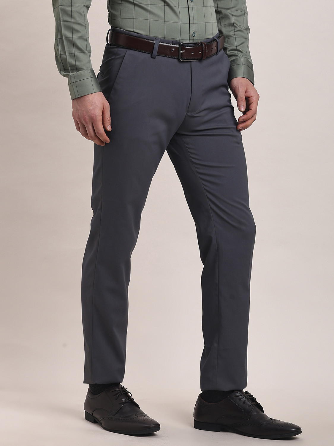 Image of TURTLE Slim Fit Men Grey Trousers