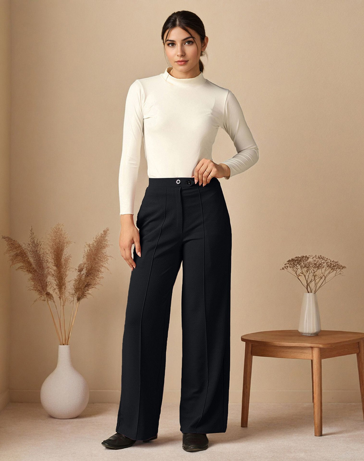 Image of Selvia Comfort Fit Women Black Trousers