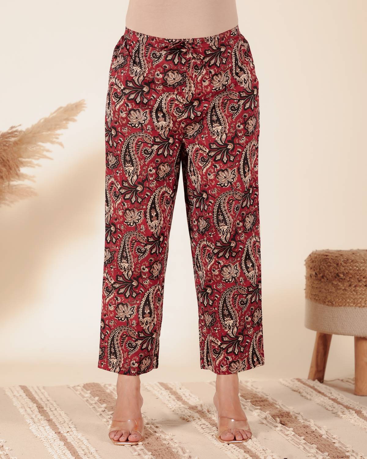 Aramya Comfort Fit Women Red Trousers